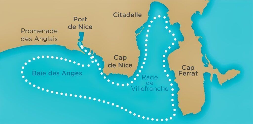 La route maritime sur le trajet en bateau de 1 heure de Nice à Villefranche et retour