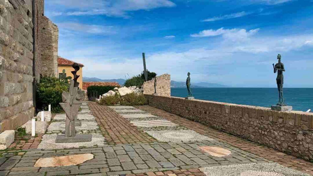 The terrace at the Picasso museum with view over the Mediterranean 