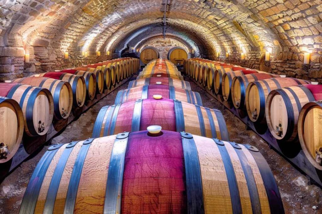 oak barrels in wine cellar provence